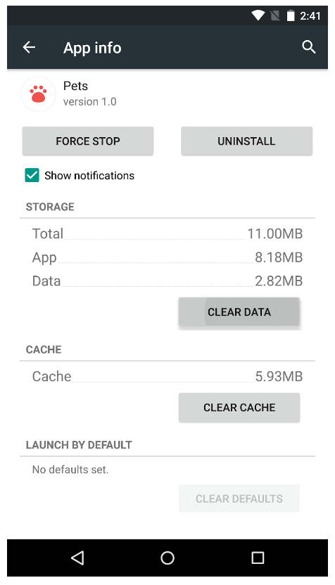 Clear Cache from Settings for the app